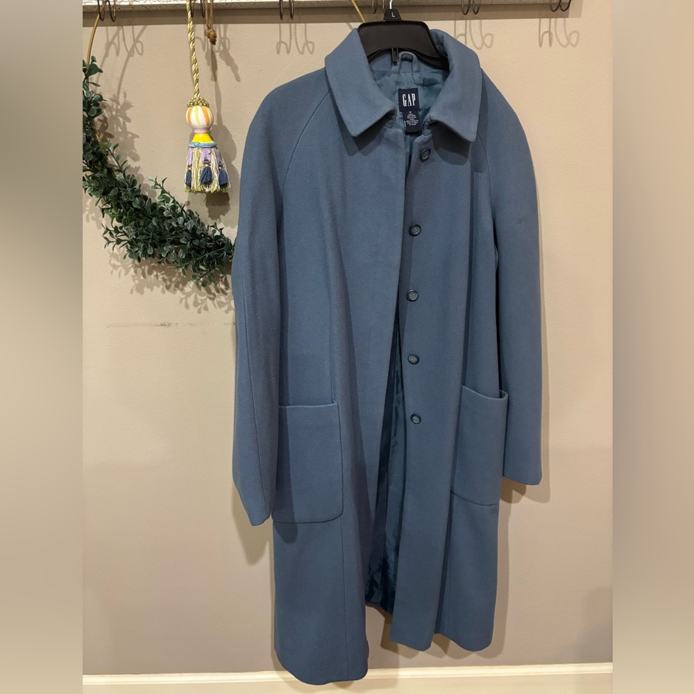 VINTAGE LAST CHANCE 🔥GAP 80% Wool women's long coatGorgeous dark iced blue,Med